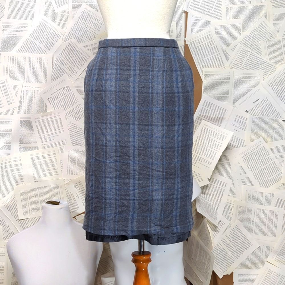 Pendleton Vintage 100% Virgin Wool Midi Pencil Skirt Blue Gray Sz 10